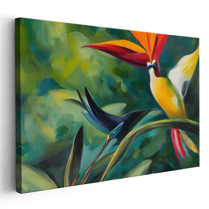Exotic Birds of Paradise: Vibrant Tropical Rainforest Canvas Art Print