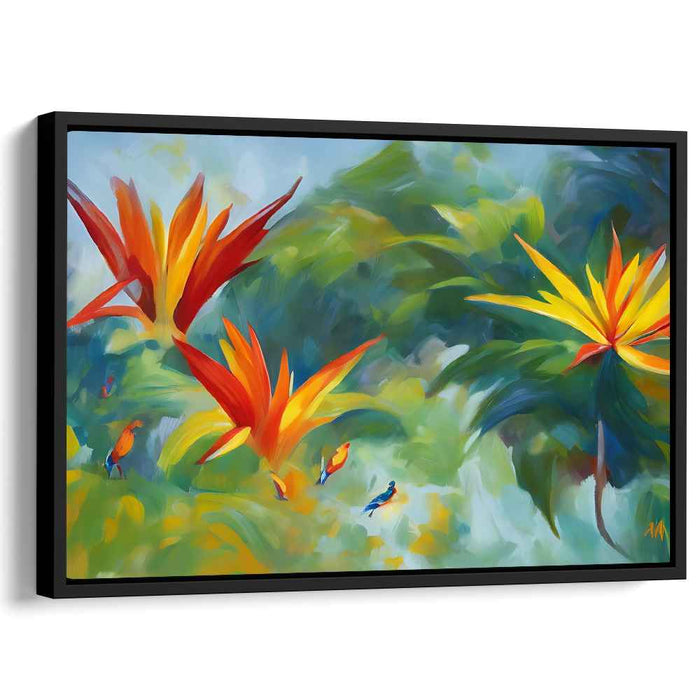 Dancing Petals Symphony: Lively Bird and Flower Canvas Art