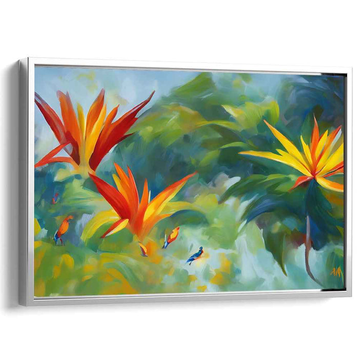 Dancing Petals Symphony: Lively Bird and Flower Canvas Art