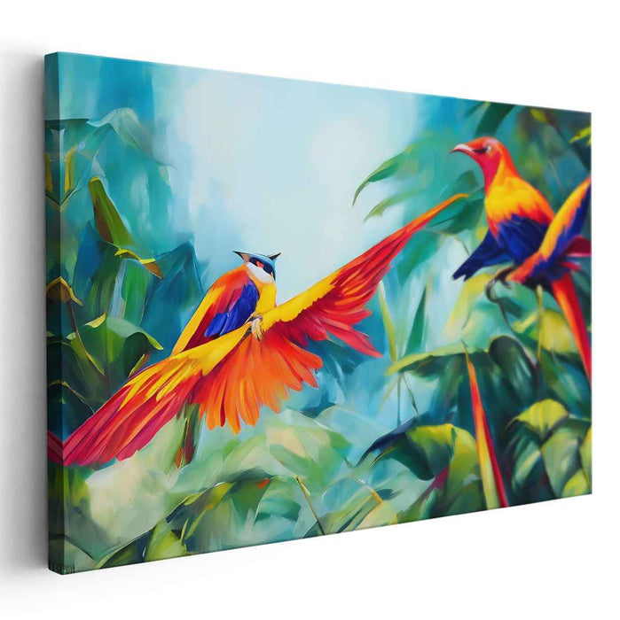 Avian Eden Escape: Vivid Birds in Lush Paradise Canvas Art