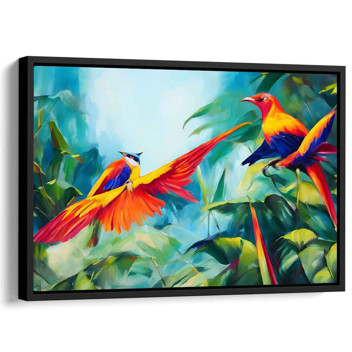 Avian Eden Escape: Vivid Birds in Lush Paradise Canvas Art