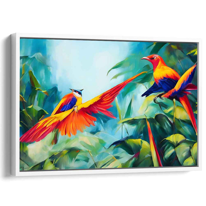Avian Eden Escape: Vivid Birds in Lush Paradise Canvas Art