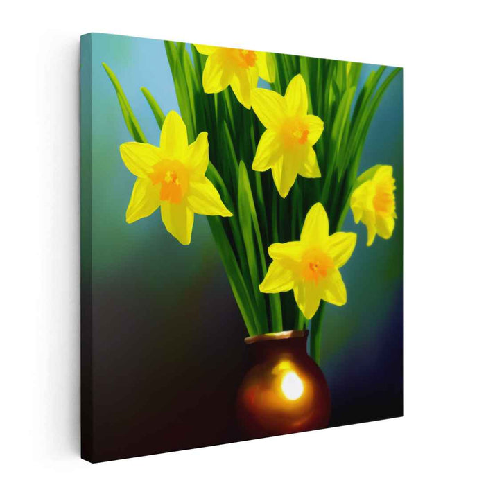 Golden Daffodils Radiance: Lush Springtime Floral Canvas Art