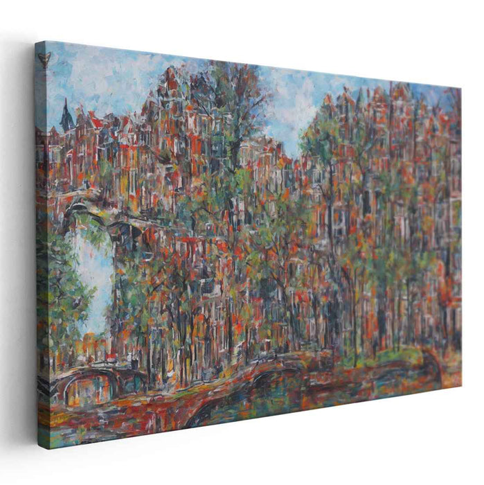 Bridges' Melody: Impressionist Cityscape with Bridges and Waterways
