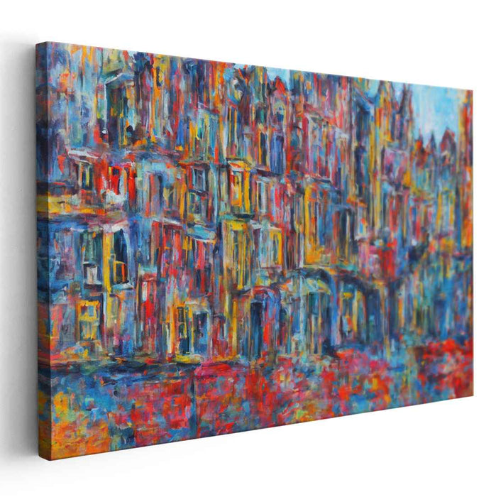 Urban Chromatic Tapestry: Vibrant Impressionist Cityscape Canvas Art Print