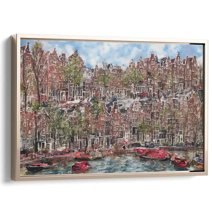 Amsterdam's Serene Canals: Impressionist-Inspired Watercolor Canvas Art