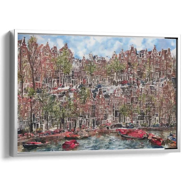 Amsterdam's Serene Canals: Impressionist-Inspired Watercolor Canvas Art