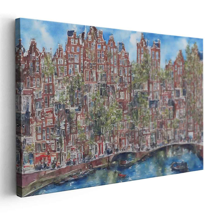 Canal Dreams Merge: Watercolor Urban Landscape of Amsterdam