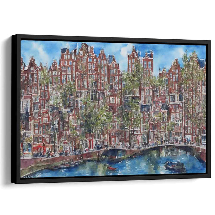 Canal Dreams Merge: Watercolor Urban Landscape of Amsterdam