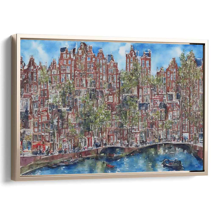 Canal Dreams Merge: Watercolor Urban Landscape of Amsterdam