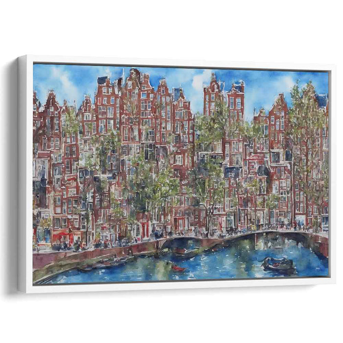 Canal Dreams Merge: Watercolor Urban Landscape of Amsterdam