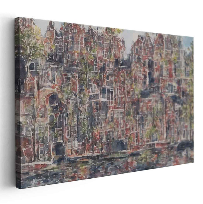 Historic Waterfront: Impressionist Urban Landscape Canvas Art Print