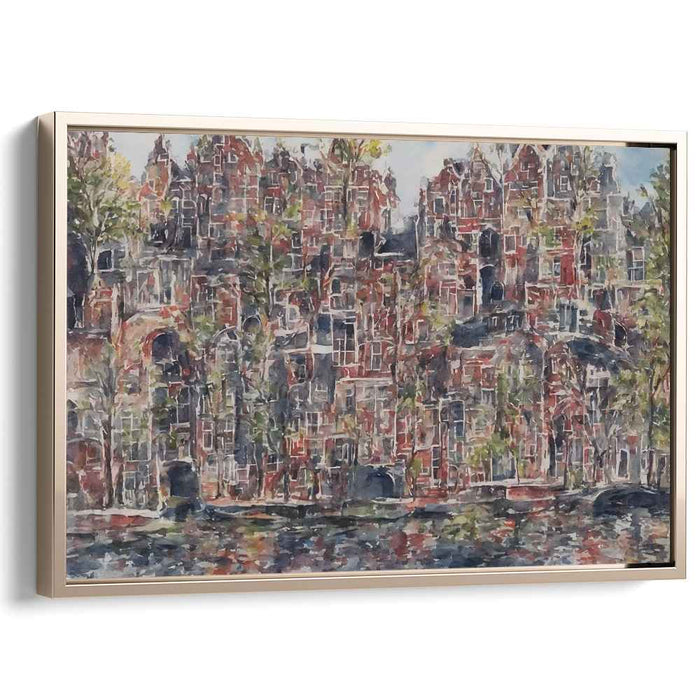 Historic Waterfront: Impressionist Urban Landscape Canvas Art Print
