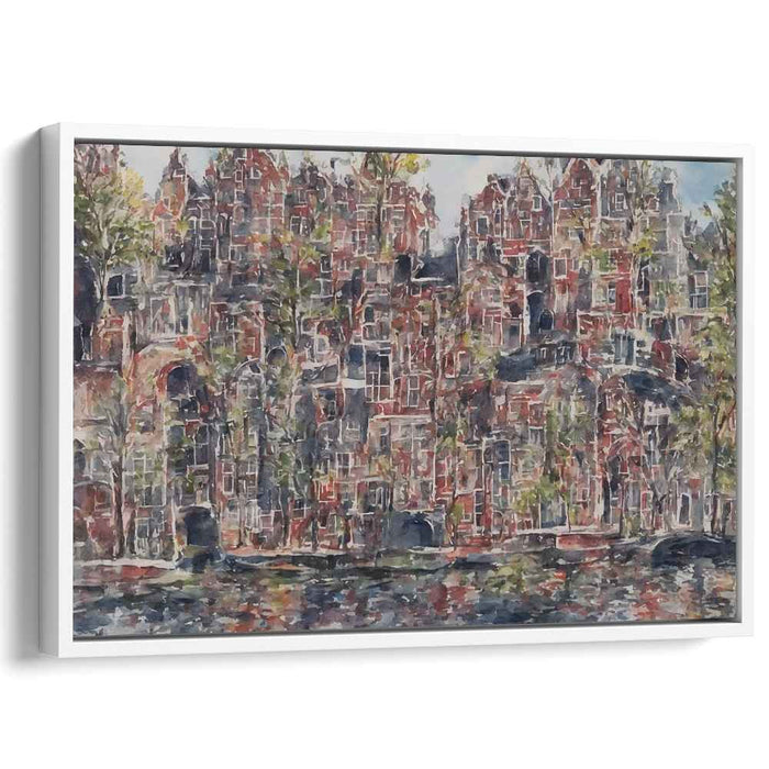 Historic Waterfront: Impressionist Urban Landscape Canvas Art Print