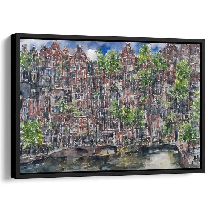 Lost Canals Journey Reflections: Amsterdam's Historic Waterways Watercolor Panorama