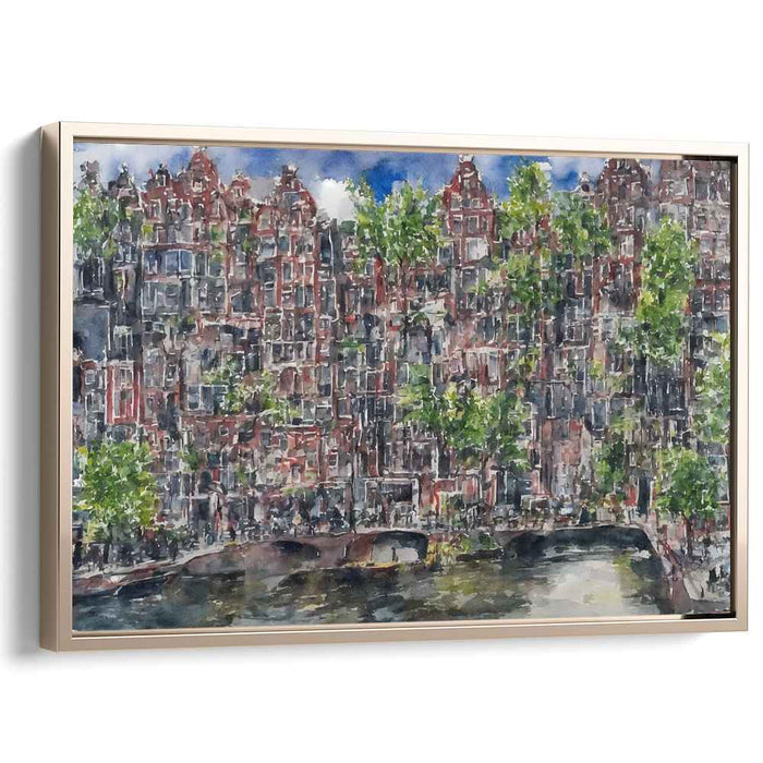 Lost Canals Journey Reflections: Amsterdam's Historic Waterways Watercolor Panorama