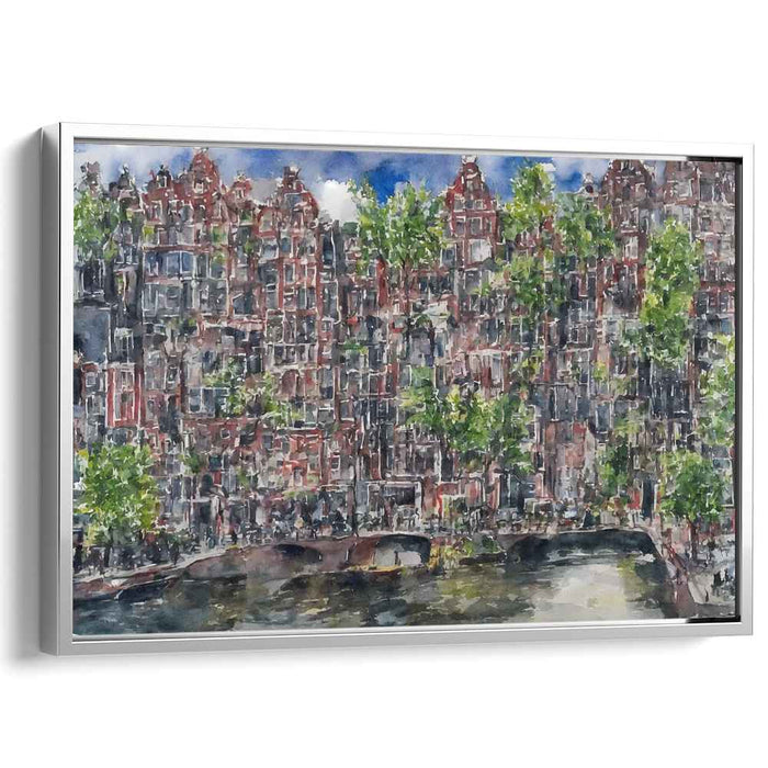Lost Canals Journey Reflections: Amsterdam's Historic Waterways Watercolor Panorama