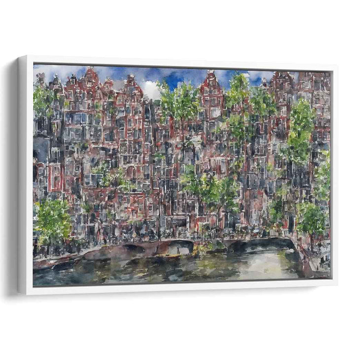 Lost Canals Journey Reflections: Amsterdam's Historic Waterways Watercolor Panorama