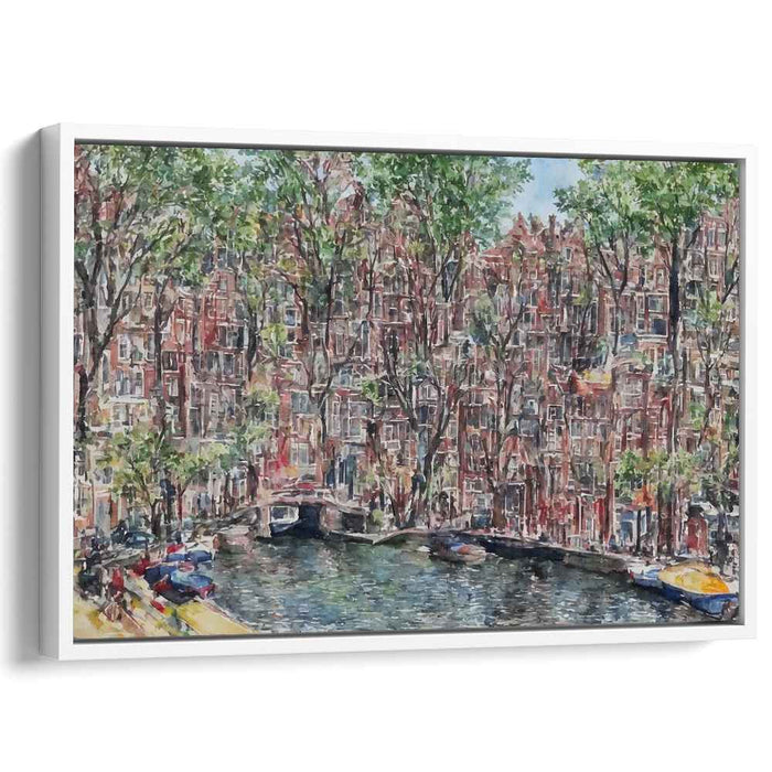 Canalside Inspiration: Impressionistic Amsterdam Cityscape Canvas Art Print