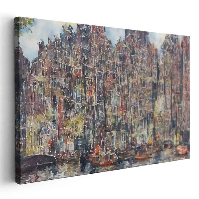 Amsterdam Echoes: Impressionist Canal House Watercolor Canvas Art