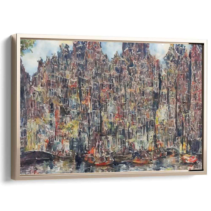 Amsterdam Echoes: Impressionist Canal House Watercolor Canvas Art