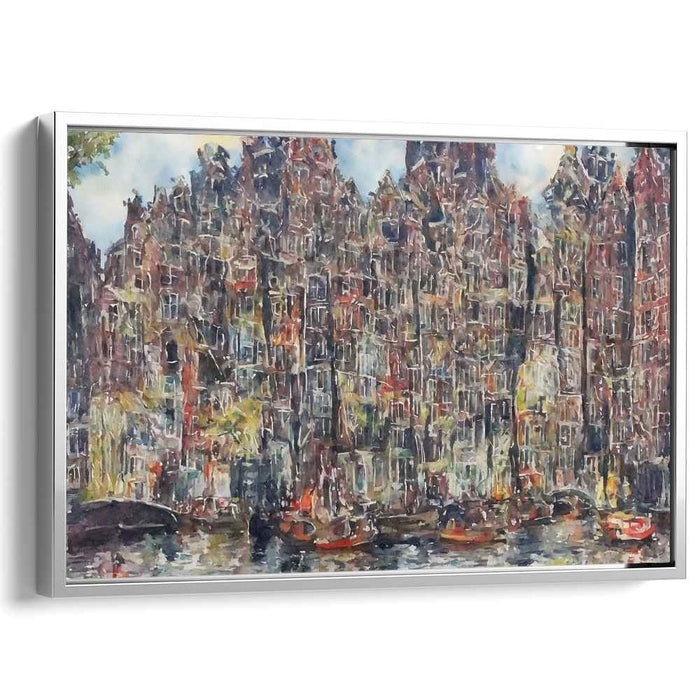 Amsterdam Echoes: Impressionist Canal House Watercolor Canvas Art