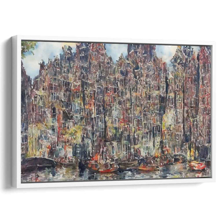 Amsterdam Echoes: Impressionist Canal House Watercolor Canvas Art