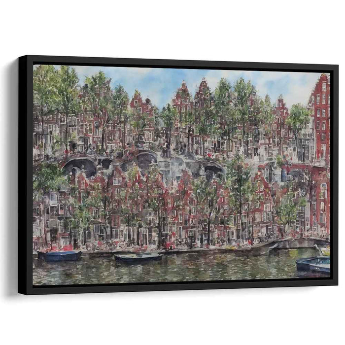 Cobbled Waterways: Amsterdam Canal Scene Canvas Art Print