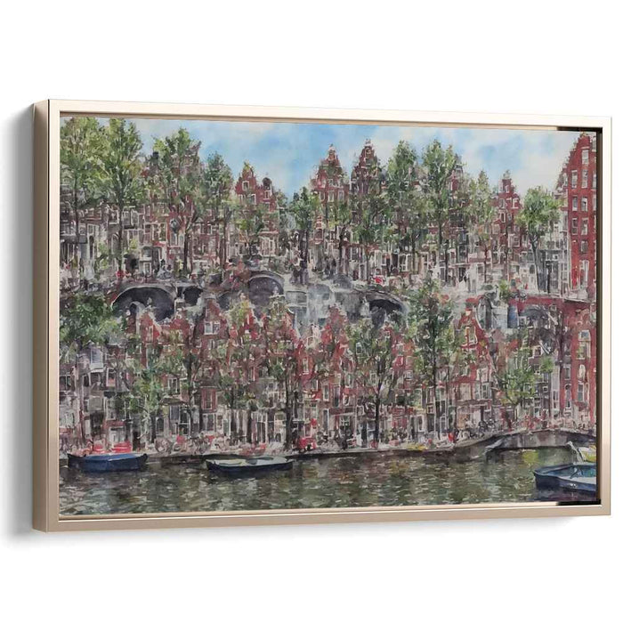 Cobbled Waterways: Amsterdam Canal Scene Canvas Art Print