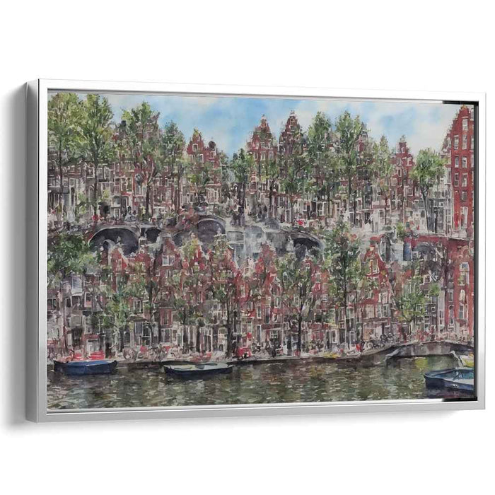 Cobbled Waterways: Amsterdam Canal Scene Canvas Art Print