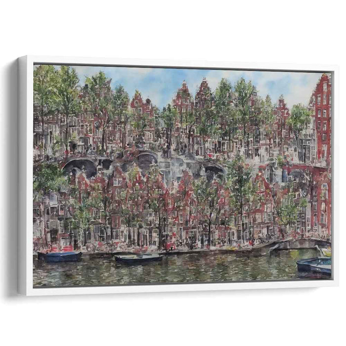 Cobbled Waterways: Amsterdam Canal Scene Canvas Art Print