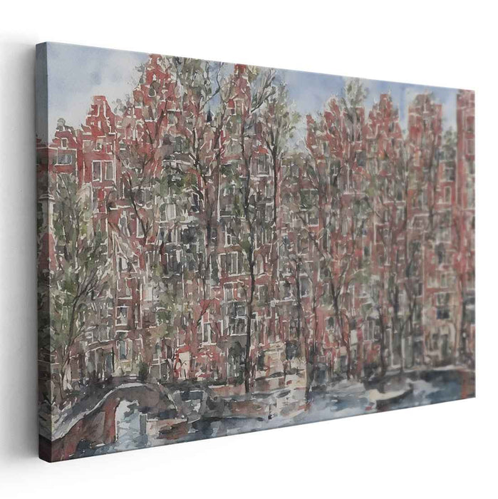 Tranquil Urban Canal: Watercolor Cityscape Art Print