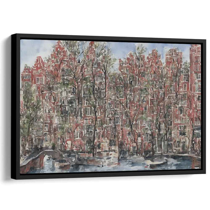 Tranquil Urban Canal: Watercolor Cityscape Art Print