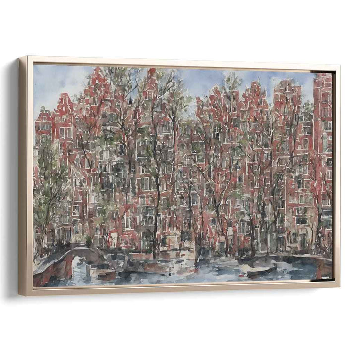 Tranquil Urban Canal: Watercolor Cityscape Art Print