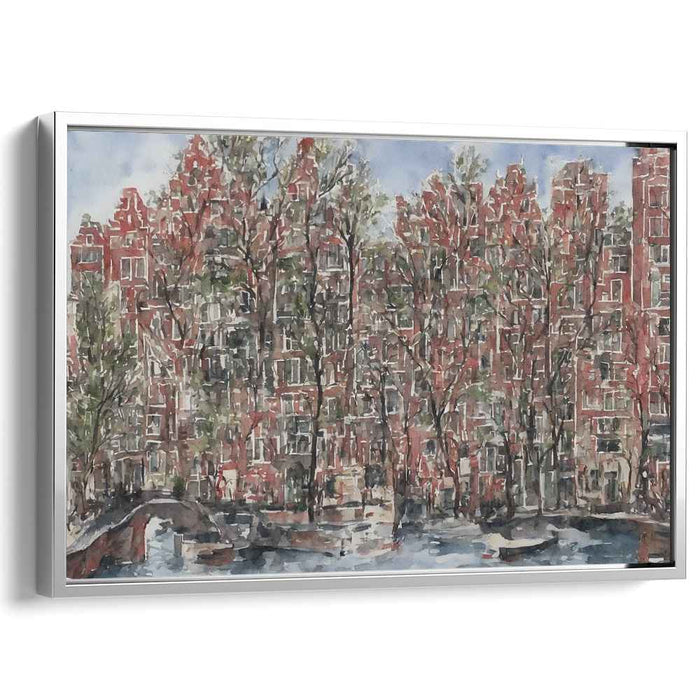 Tranquil Urban Canal: Watercolor Cityscape Art Print