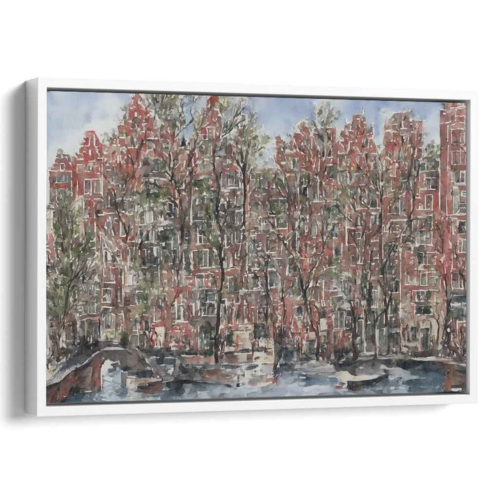 Tranquil Urban Canal: Watercolor Cityscape Art Print