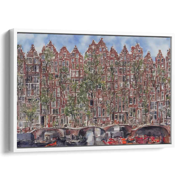 Charming Canal Reflections: Watercolor Cityscape of Historic European Architecture