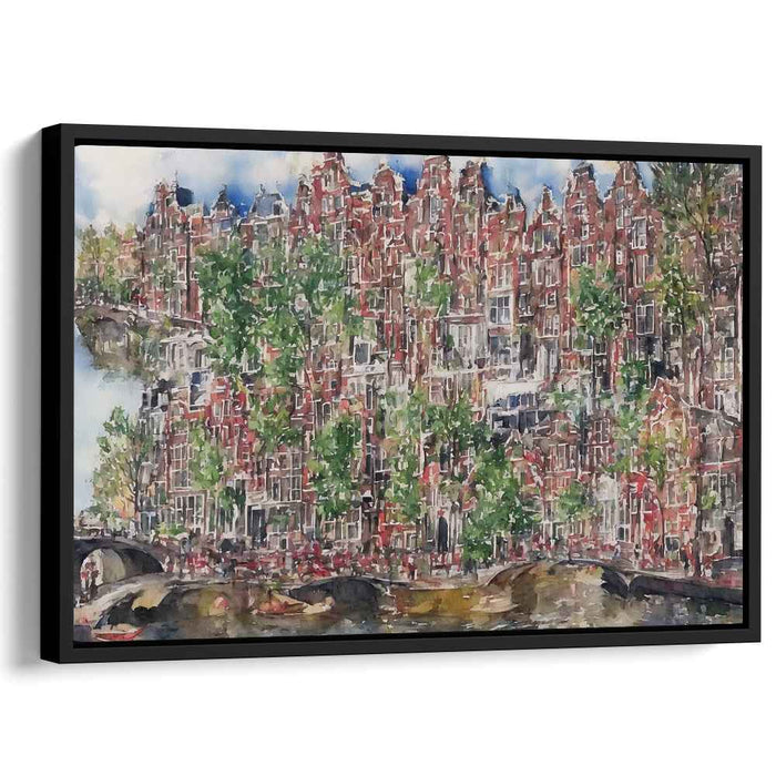 Charming Canals: Watercolor Cityscape of Amsterdam's Iconic Architecture