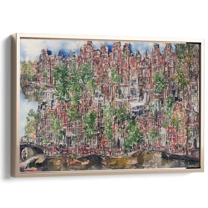 Charming Canals: Watercolor Cityscape of Amsterdam's Iconic Architecture