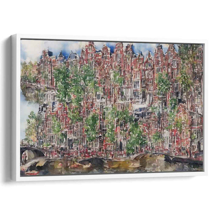 Charming Canals: Watercolor Cityscape of Amsterdam's Iconic Architecture