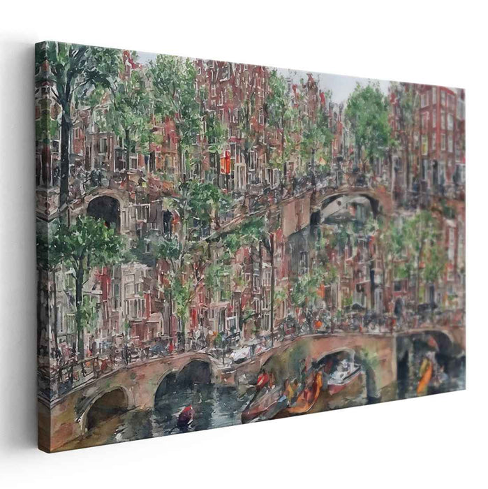 Enchanting European Canal: Impressionist Urban Landscape Canvas Art
