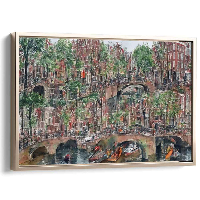 Enchanting European Canal: Impressionist Urban Landscape Canvas Art