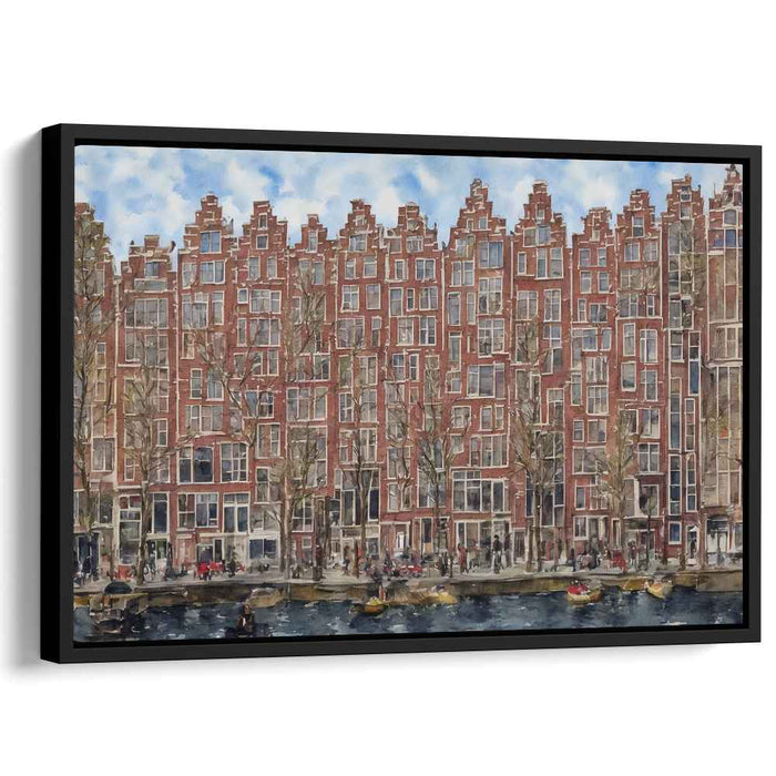 Timeless Canal: Realistic Watercolor of Amsterdam's Iconic Architecture