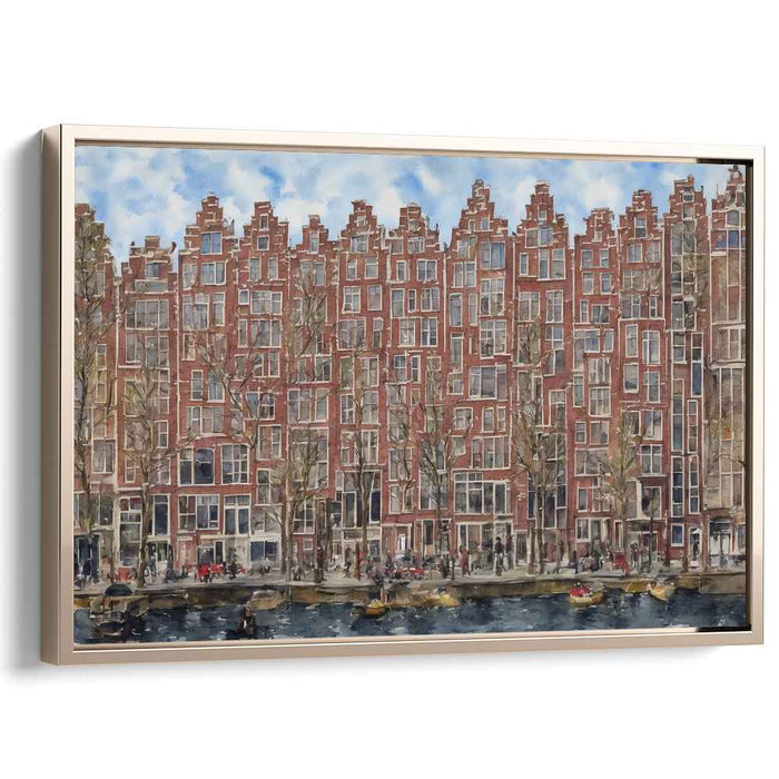 Timeless Canal: Realistic Watercolor of Amsterdam's Iconic Architecture