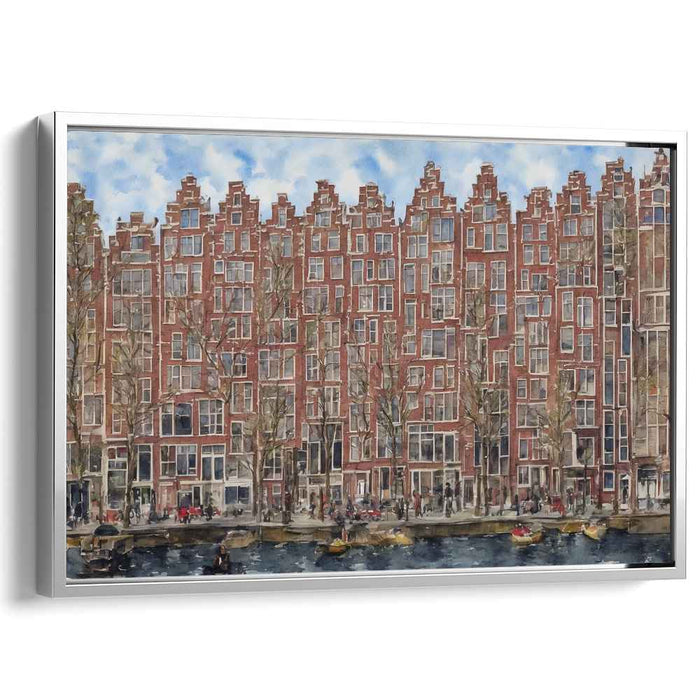 Timeless Canal: Realistic Watercolor of Amsterdam's Iconic Architecture