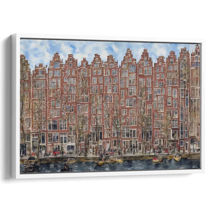 Timeless Canal: Realistic Watercolor of Amsterdam's Iconic Architecture