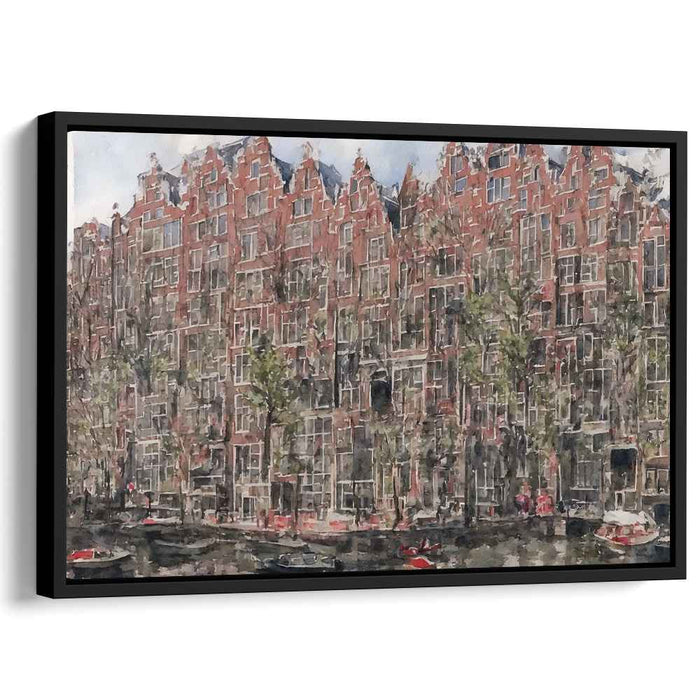 Serenity by the Canal: Watercolor Urban Landscape Canvas Art Print