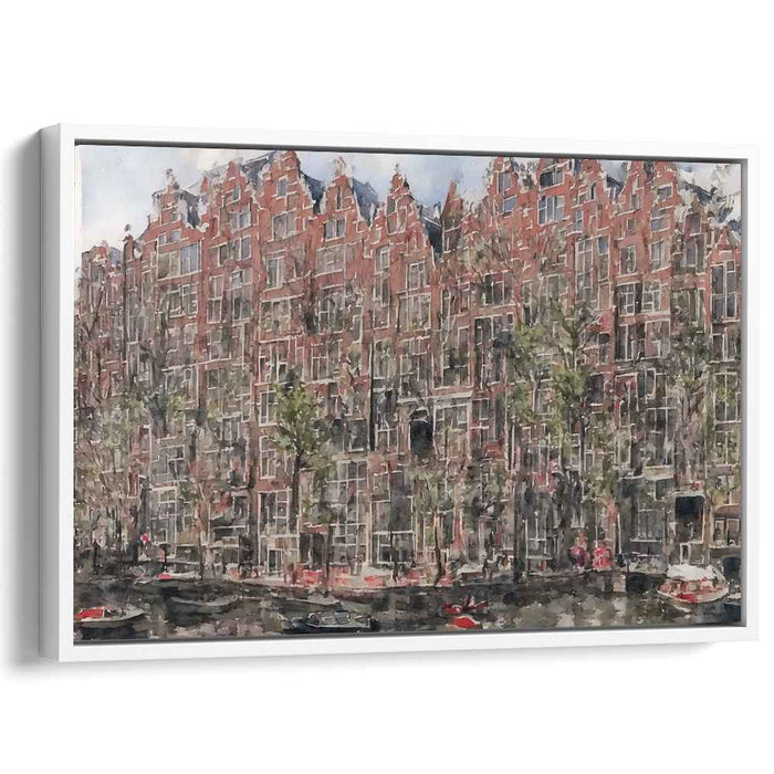 Serenity by the Canal: Watercolor Urban Landscape Canvas Art Print