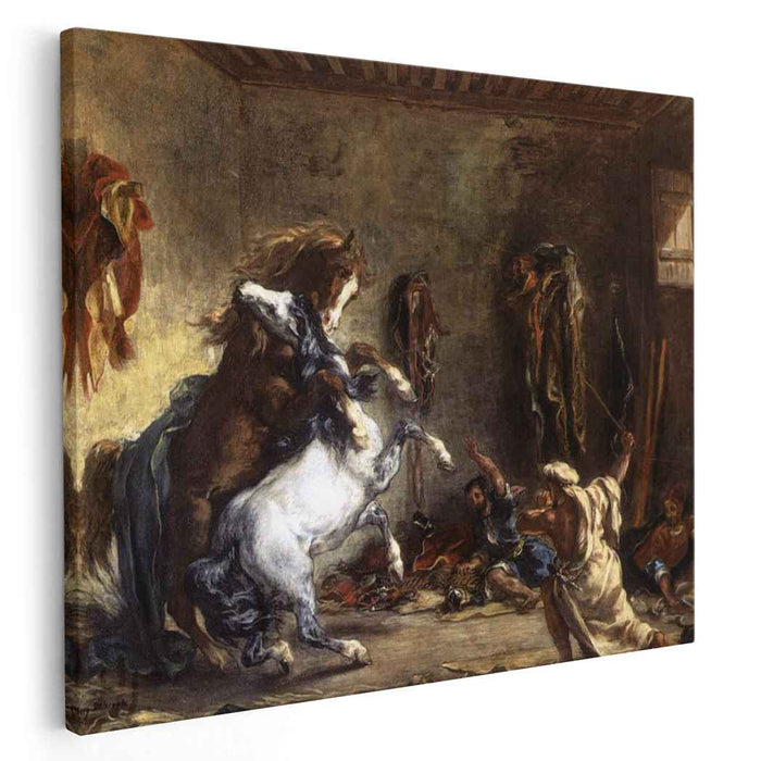 Arab Horses Fighting in a Stable (1860) by Eugene Delacroix