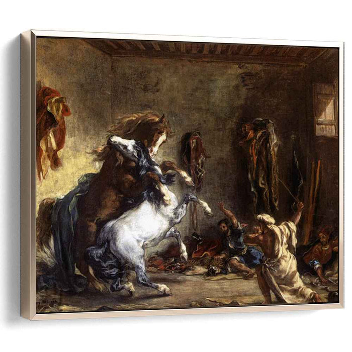 Arab Horses Fighting in a Stable (1860) by Eugene Delacroix